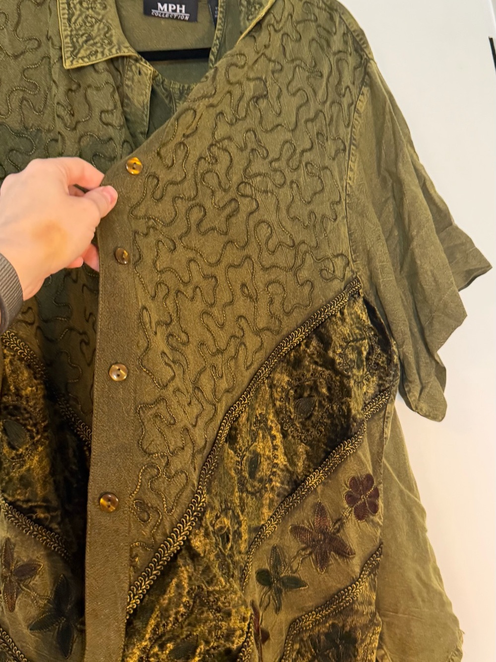 MPH Olive Rayon Textured Embroidered Button-Up Jacket with matching Dress